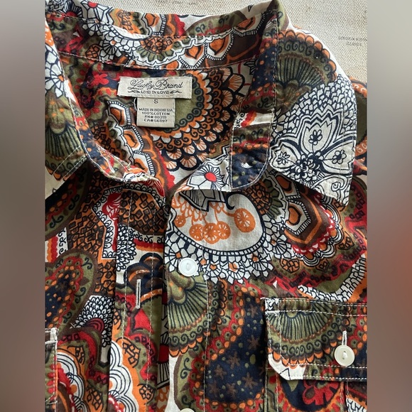 LUCKY BRAND Mod Paisley ButtonDown Shirt Roll-tab Sleeve Size Small - Picture 4 of 12